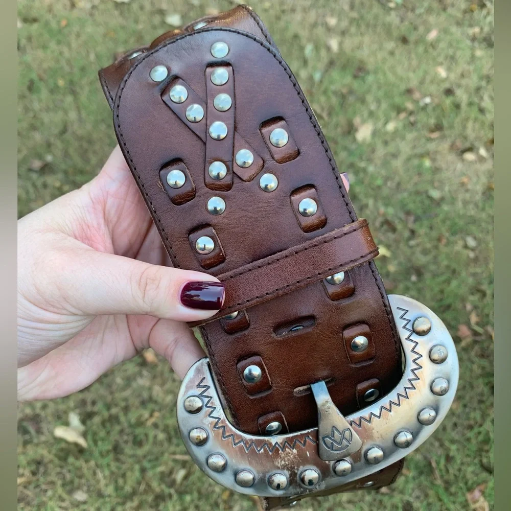 Vintage Oversized Riveted Woven Leather Belt